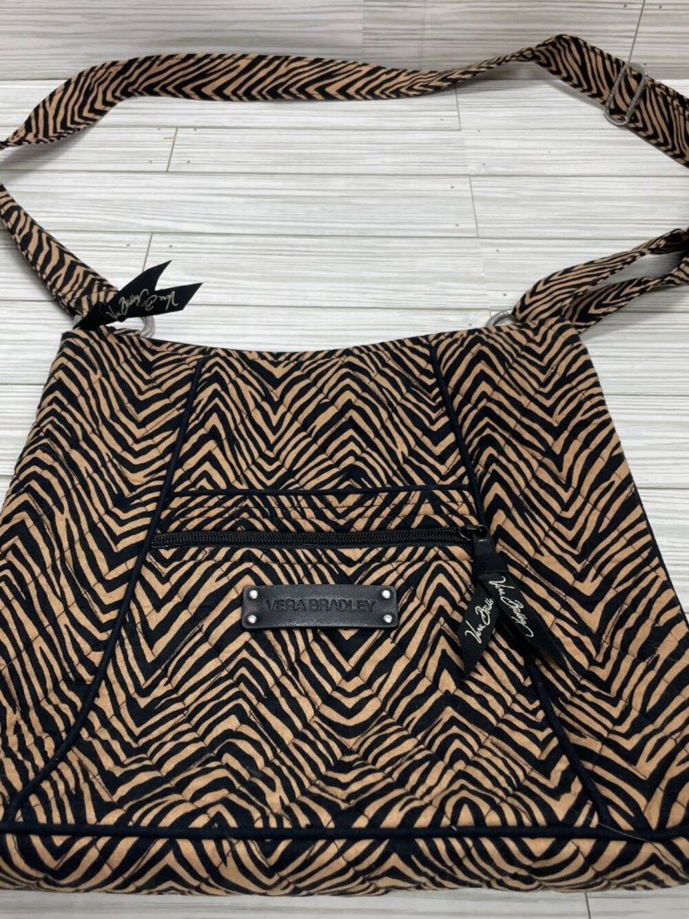 Vera Bradley Brown Black Zebra Pattern Cotton Crossbody Purse Bag - Picture 3 of 10